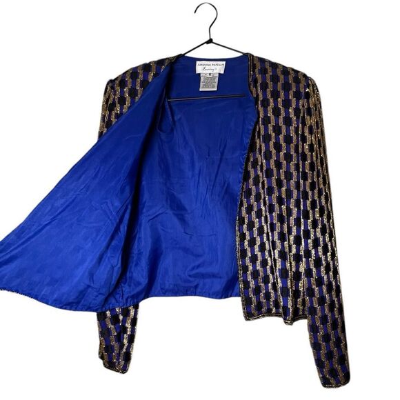 Adrianna Papell Evening Blue & Gold Beaded Silk Jacket | Size Small S - Picture 7 of 7